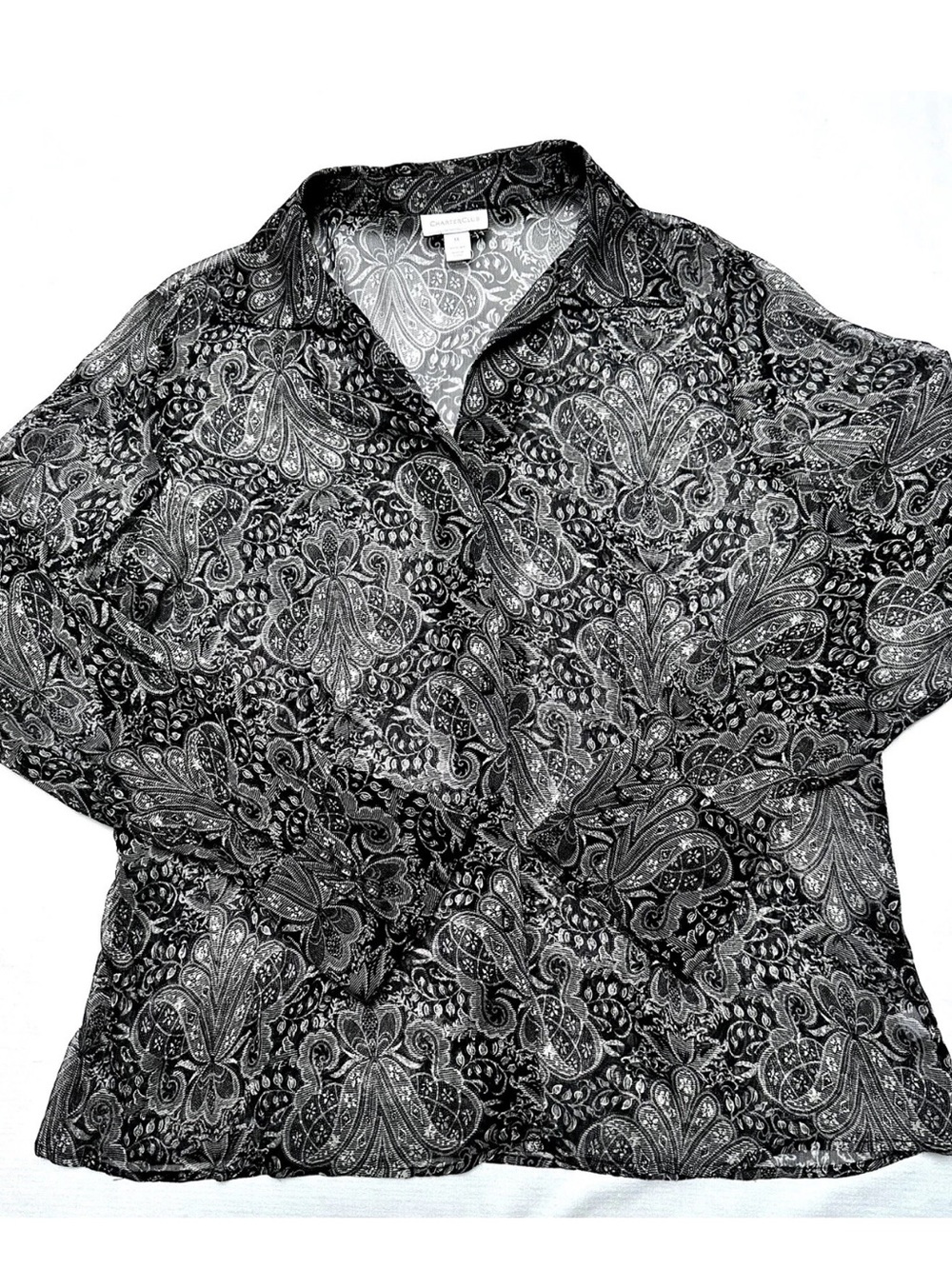 Charter Club Blouse Shirt 100% SILK CHIFFON Paisley Floral BOHO Career Work 14